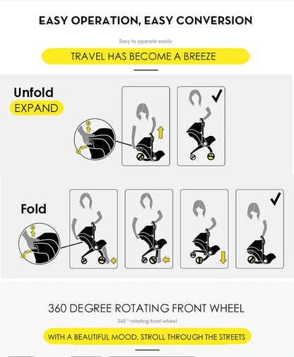 Multi-functional Two-Way Stroller 3-in-1 Foldable Basket Seat Portable Lightweight Luxury Travel Stroller Newborn-Ready Baby Stroller Baby Products, Infant Car Seats