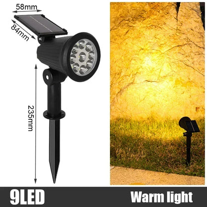 9 LED Solar Spot Lights Outdoor RGB Solar Landscape Lights IP65 Waterproof Brightness Adjustable for Garden Yard Palm Trees
