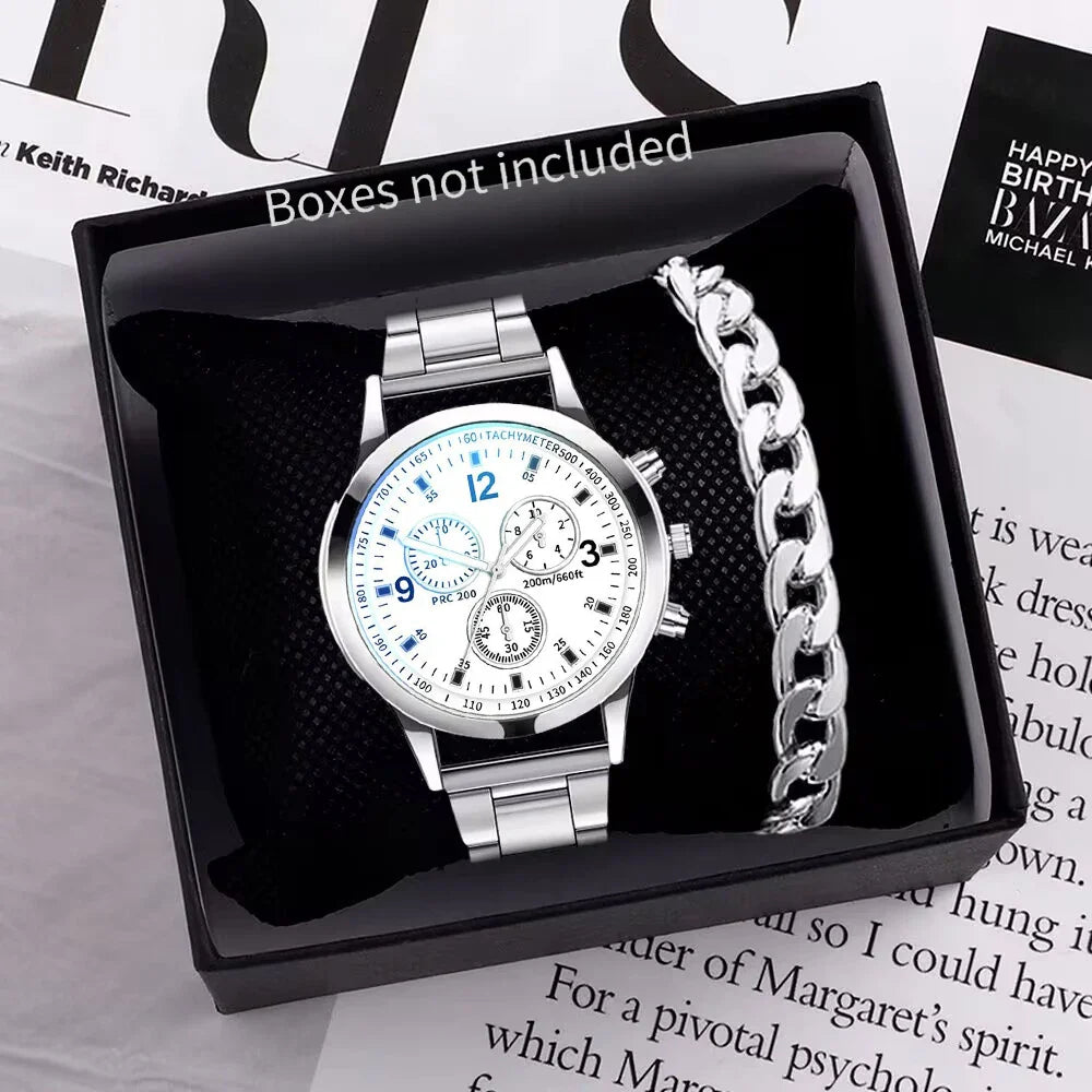 1/2PCS Men Business Watches Fashion Men's Steel Band Quartz Watch with Bracelet（Box not Included）