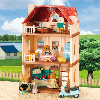 Family Dollhouse Furniture Playset Cabin Doll House DIY Cottage Pretend Play Kitchen Dollhouses Rabbit Dolls Birthdays Gifts