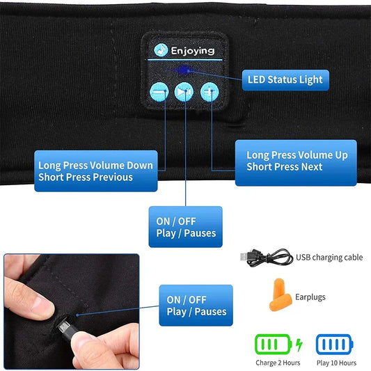 HUAWEISHI Bluetooth 5.0 Earphones Sports Sleeping Headband Elastic Wireless Headphones Music Eye Mask Wireless Headset Headband