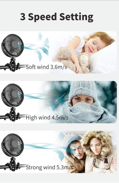 Baby 3 Speeds Stroller Mini Fan With Light Portable USB Charging Fan Mobile Phone Holder Stroller Accessories Baby Newborn Items