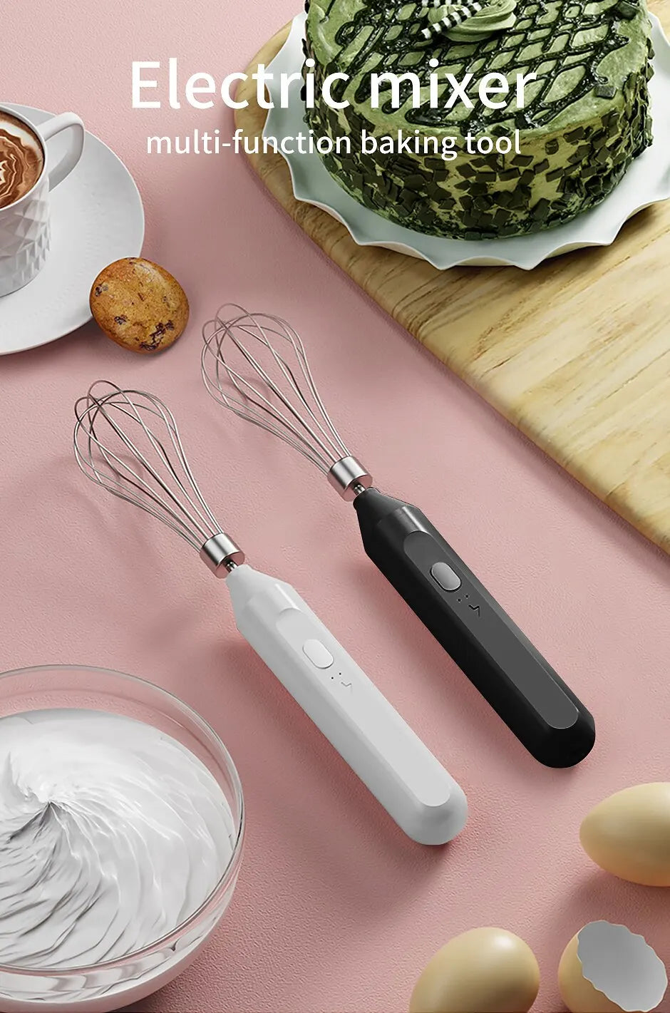 Electric Milk Frother Handheld - Egg Beater Coffee Mixer Foamer for Cappuccino Latte