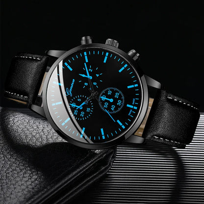 3PCS/Set Men Business Watches Casual Leather Band Analog Male's Quartz Watch Necklace Bracelet Set