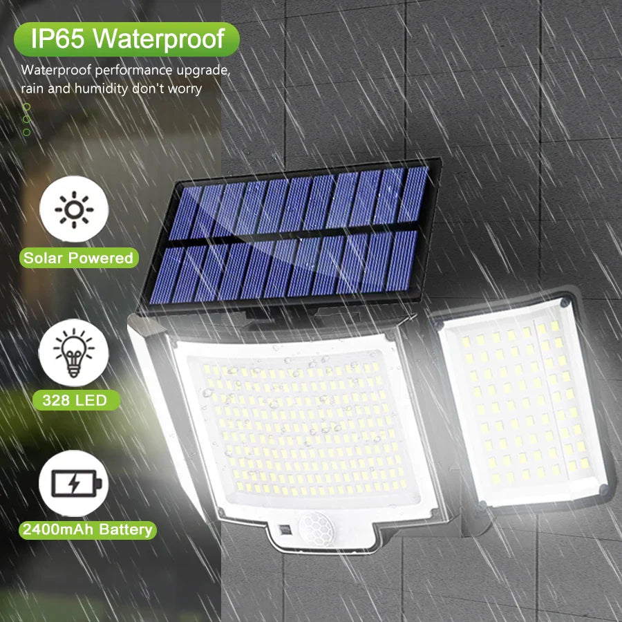 LED Solar Lights 228/328 Outdoor PIR Motion Sensor Wall Lamp IP65 Waterproof Street Light with Remote for Garden Lighting