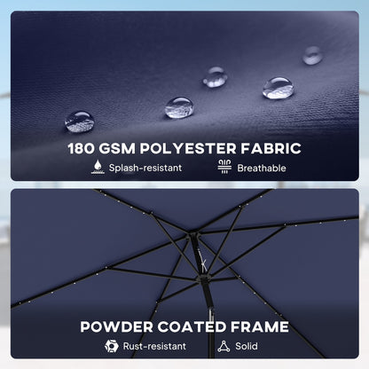Outsunny 3 x 2 m Garden Parasol Umbrella with LED Solar Light, Parasol Cover, Outdoor Market Patio Umbrella, Navy Blue