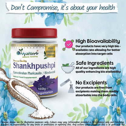 DivyaHerb Shankpushpi Powder 100 gram - Calm & Focus Support