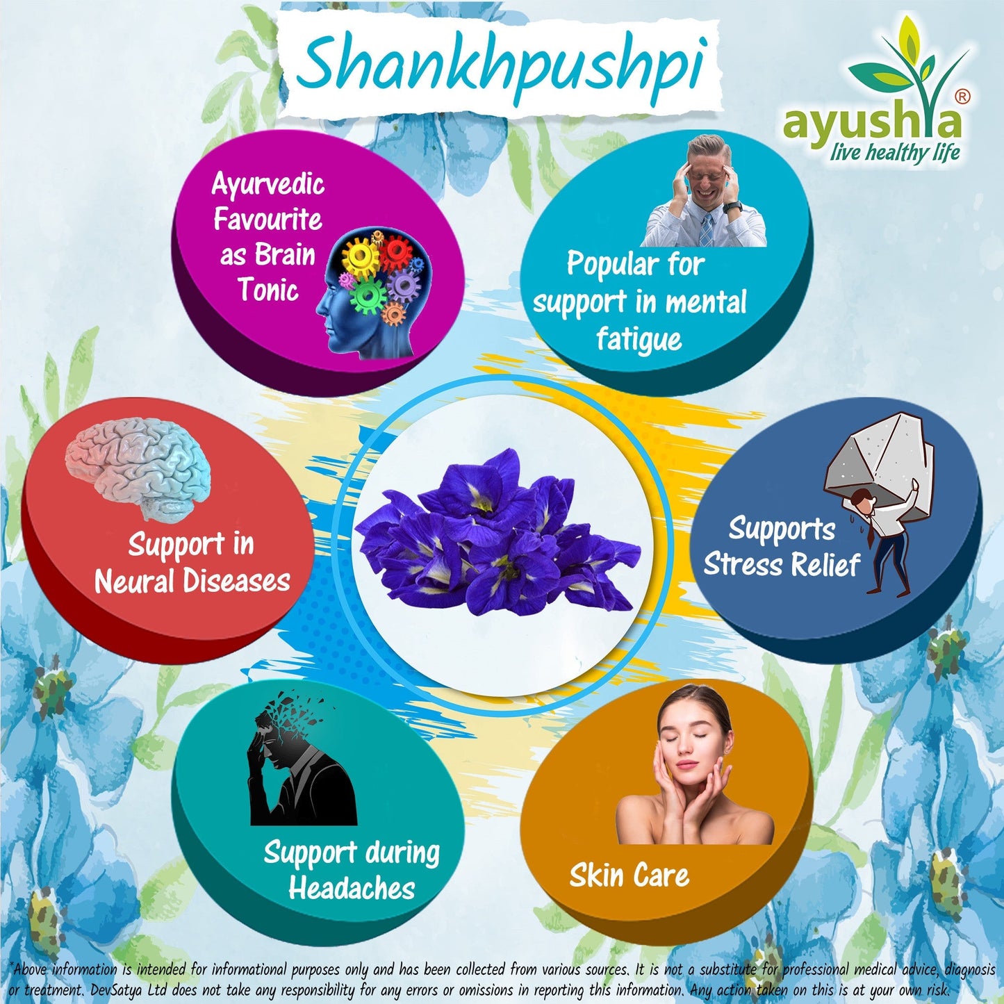 Ayushya Shankhpushpi Capsules (Morning Glory) Calm Focus Support - Vegan, Gluten Free, Non-GMO, 60 Capsules