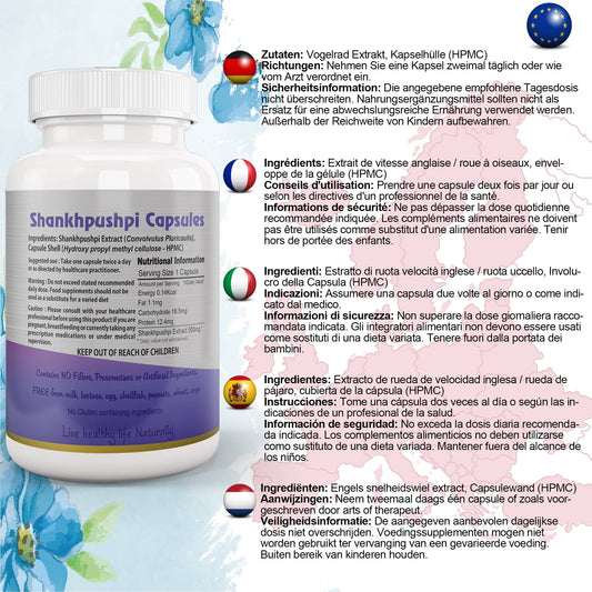 Ayushya Shankhpushpi Capsules (Morning Glory) Calm Focus Support - Vegan, Gluten Free, Non-GMO, 60 Capsules