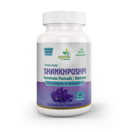 Ayushya Shankhpushpi Capsules (Morning Glory) Calm Focus Support - Vegan, Gluten Free, Non-GMO, 60 Capsules