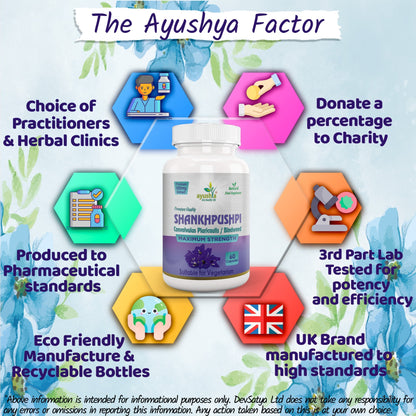 Ayushya Shankhpushpi Capsules (Morning Glory) Calm Focus Support - Vegan, Gluten Free, Non-GMO, 60 Capsules