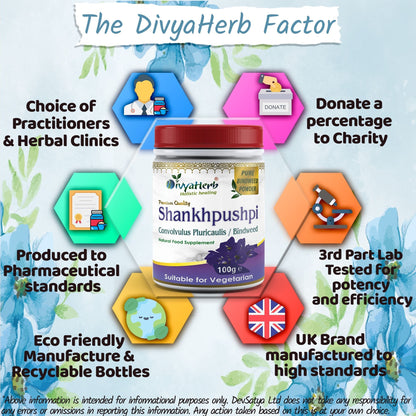 DivyaHerb Shankpushpi Powder 100 gram - Calm & Focus Support