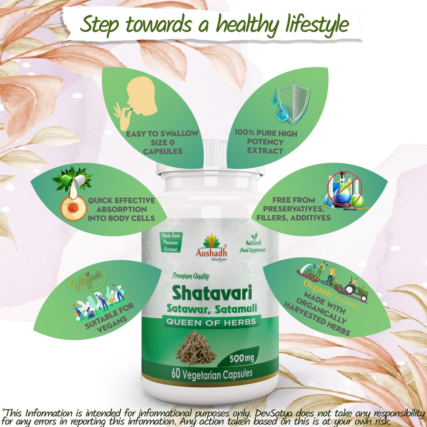 Aushadh Shatavari Capsules (Wild Asparagus) Women’s Wellness Support - Vegan, Gluten Free, Non-GMO, 60 Capsules