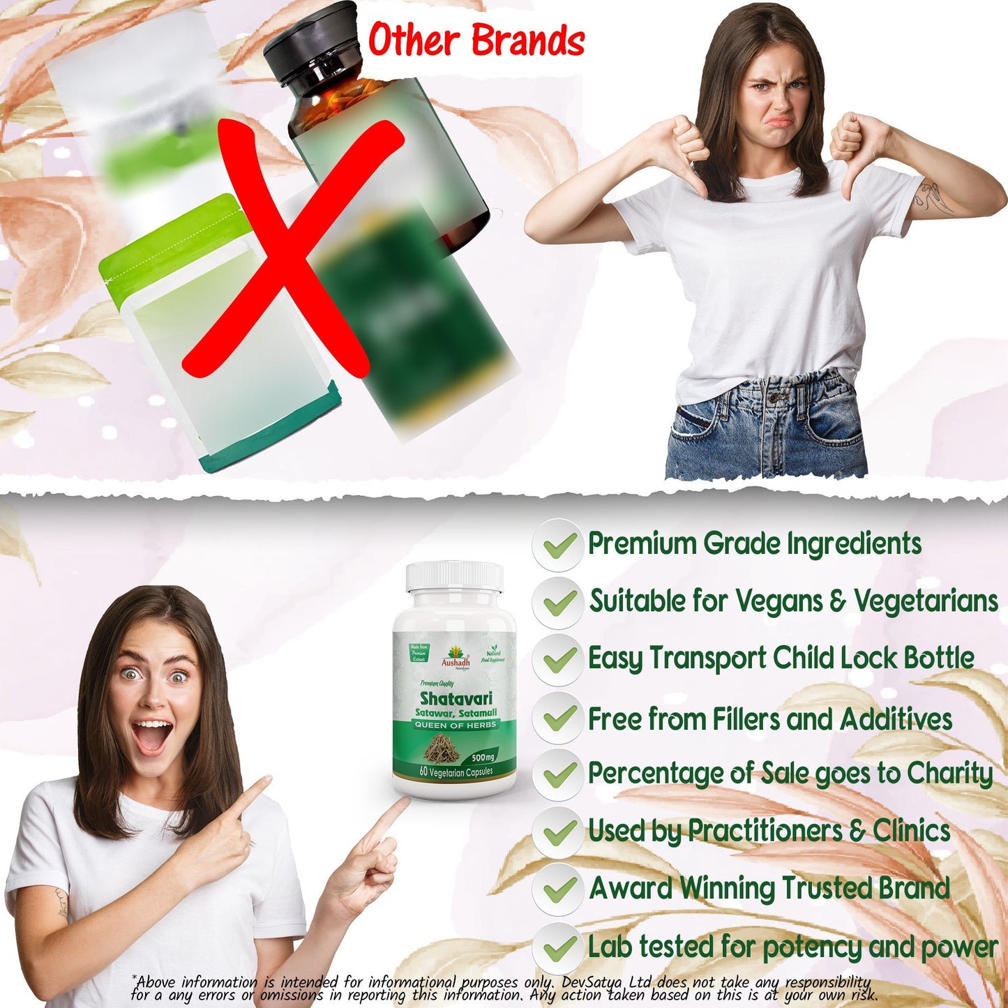 Aushadh Shatavari Capsules (Wild Asparagus) Women’s Wellness Support - Vegan, Gluten Free, Non-GMO, 60 Capsules