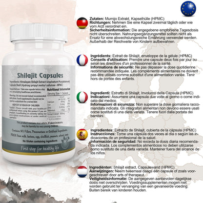 Aushadh Shilajit Capsules (Mineral Pitch) Energy & Vitality Support - Vegan, Gluten Free, Non-GMO, 60 Capsules