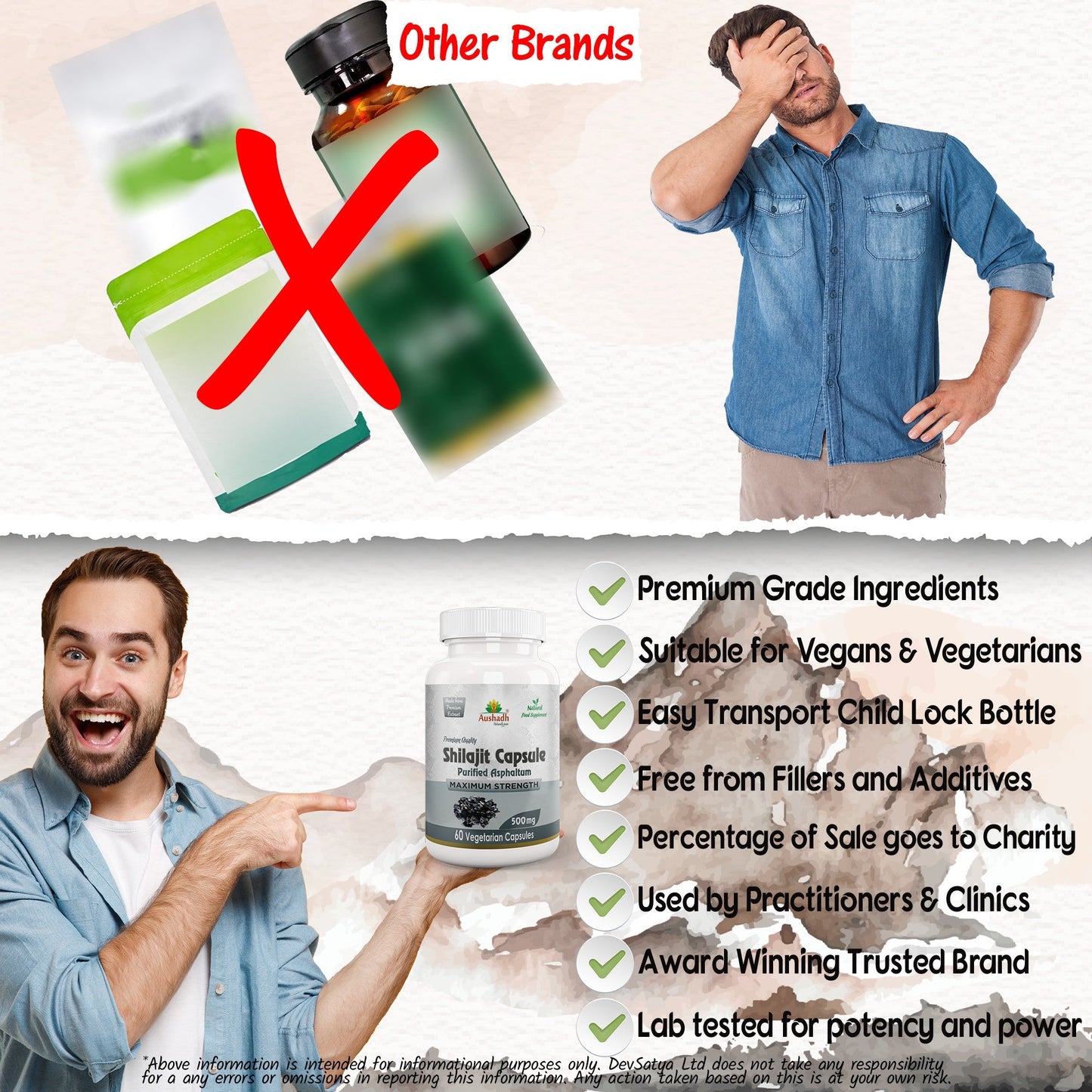 Aushadh Shilajit Capsules (Mineral Pitch) Energy & Vitality Support - Vegan, Gluten Free, Non-GMO, 60 Capsules