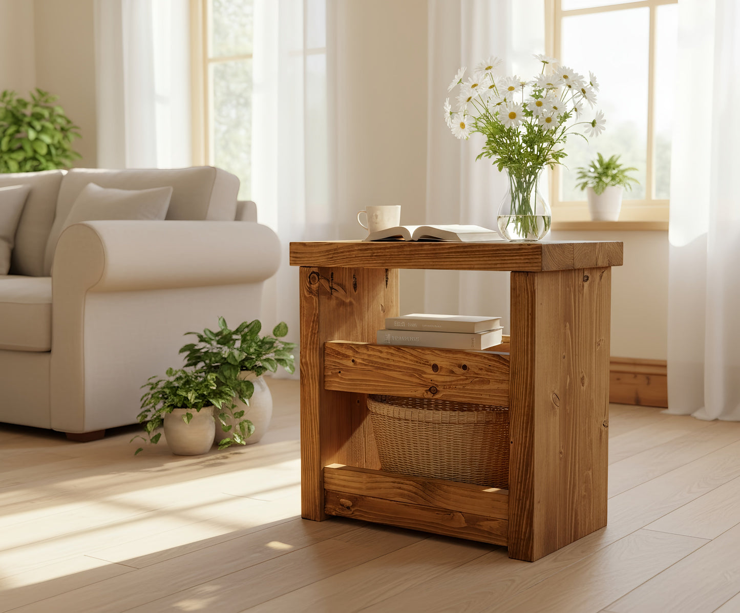 Solid Wood Rustic Coffee Table with Shelf