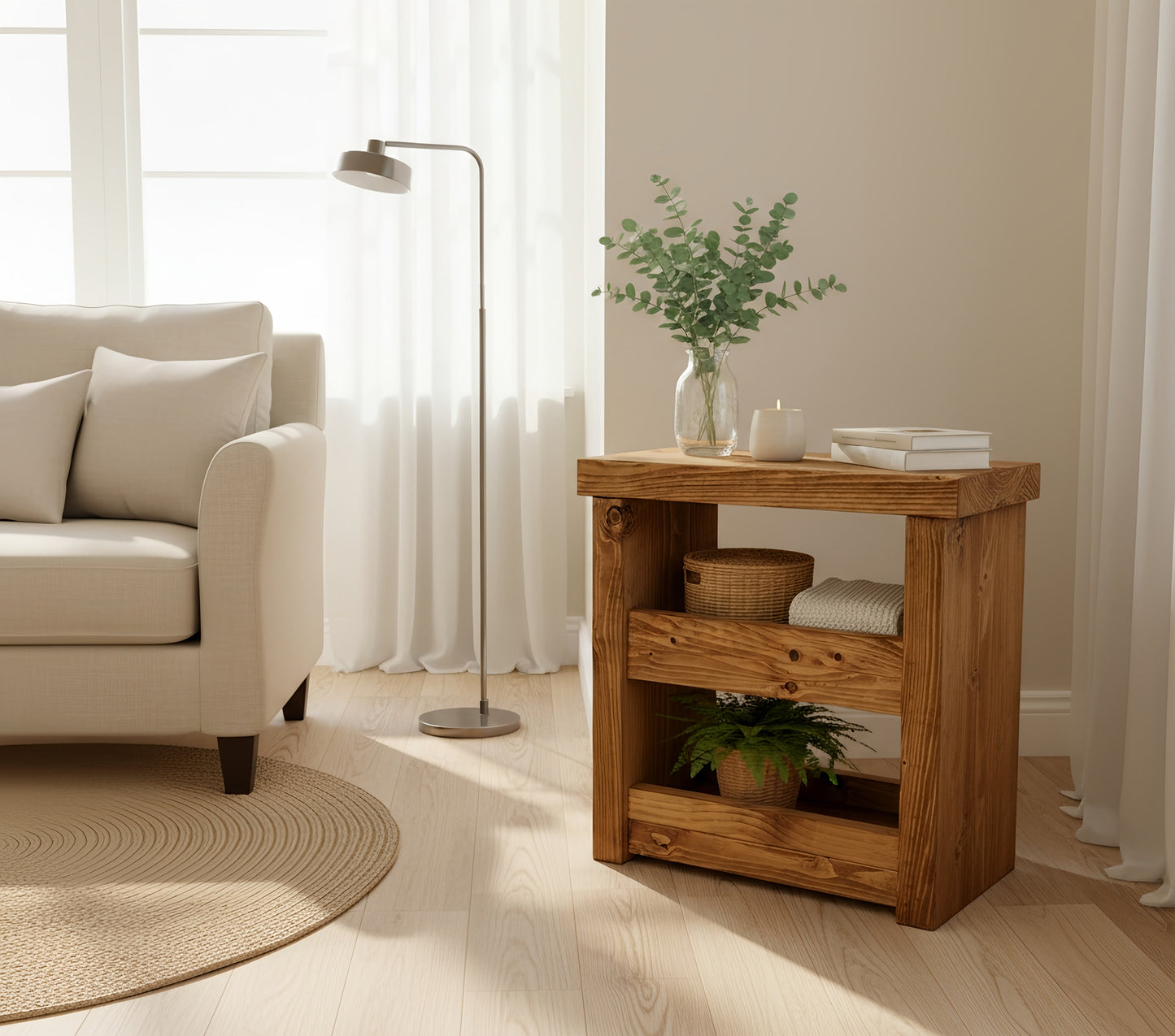Solid Wood Rustic Coffee Table with Shelf