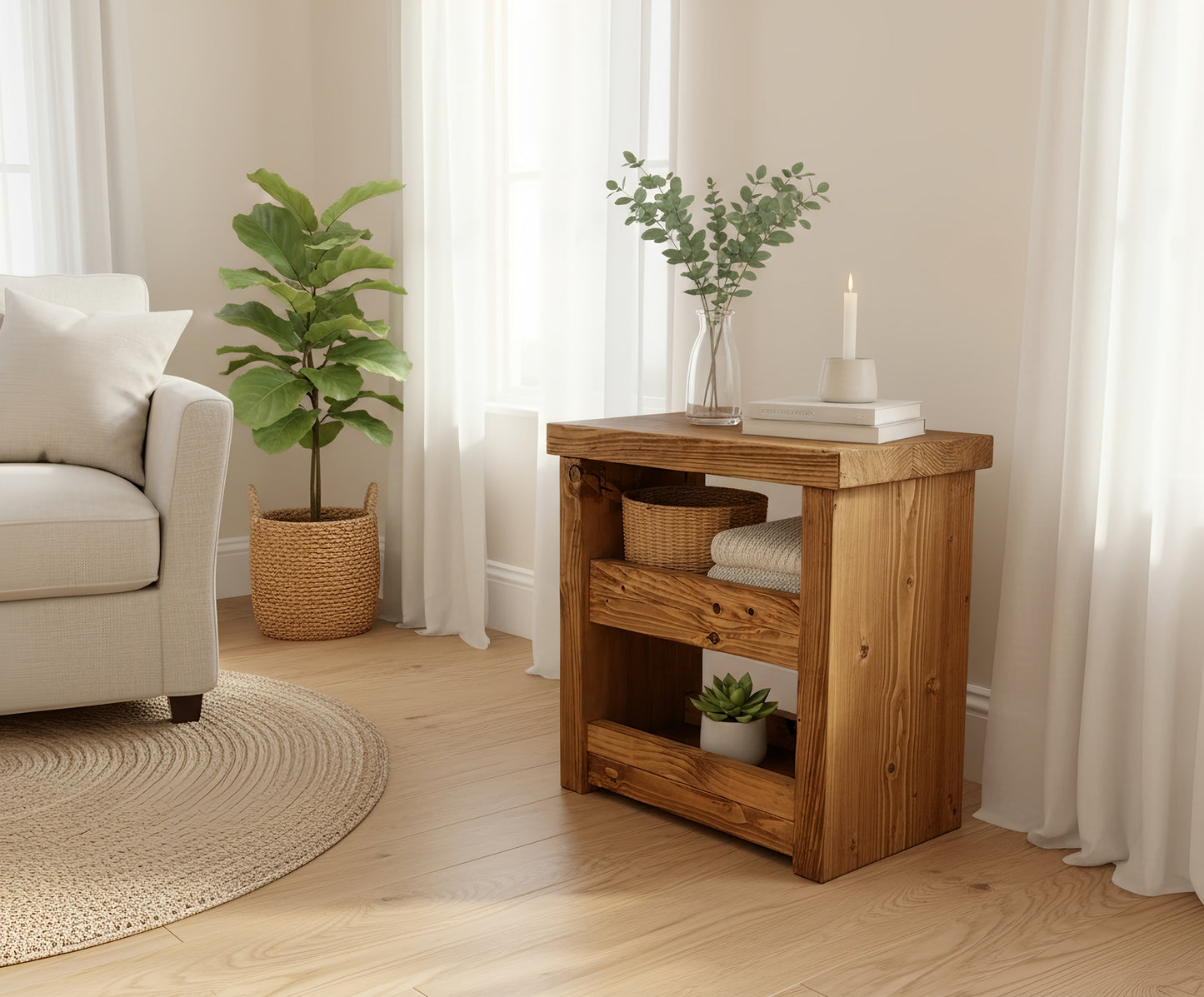 Solid Wood Rustic Coffee Table with Shelf