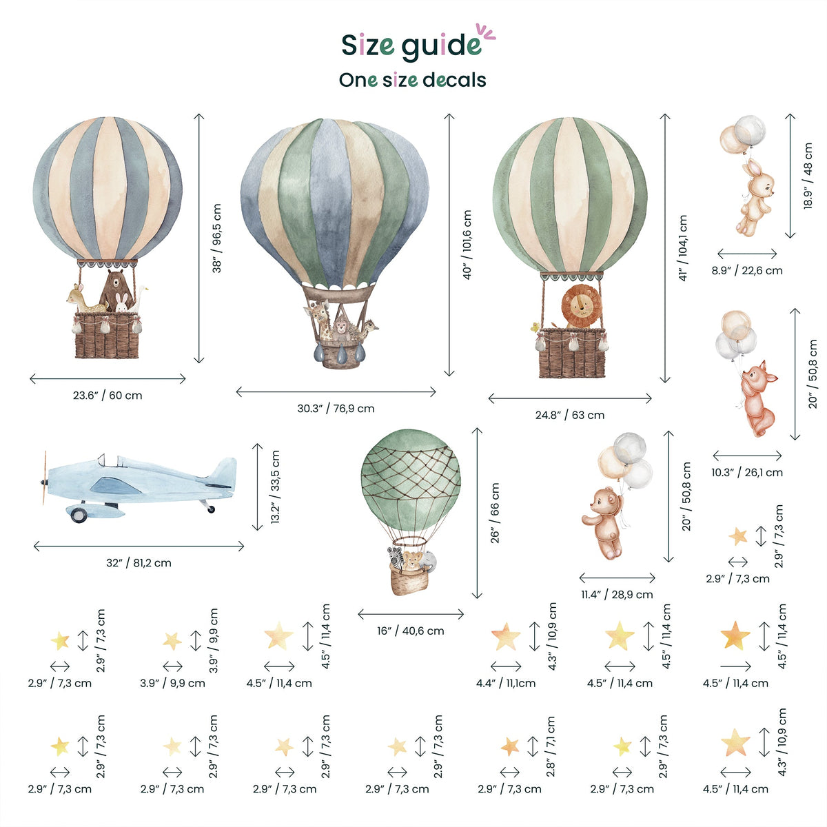 Colourful Hot Air Balloons Wall Sticker for Kids Rooms