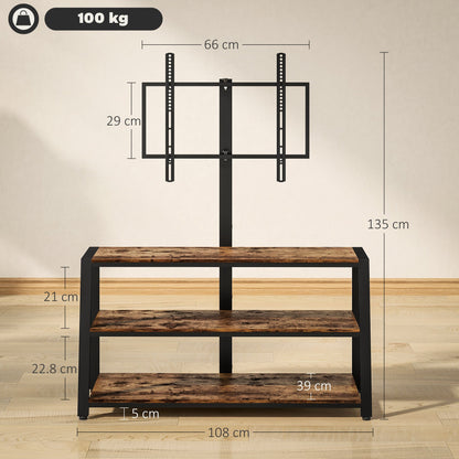 HOMCOM Industrial-Style TV Stand, with 35° Swivel Bracket - Dark Brown