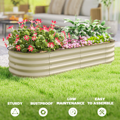 Outsunny Galvanised Raised Garden Bed, Metal Planter Box with Safety Edging, for Flowers, Herbs, Succulents, Cream White