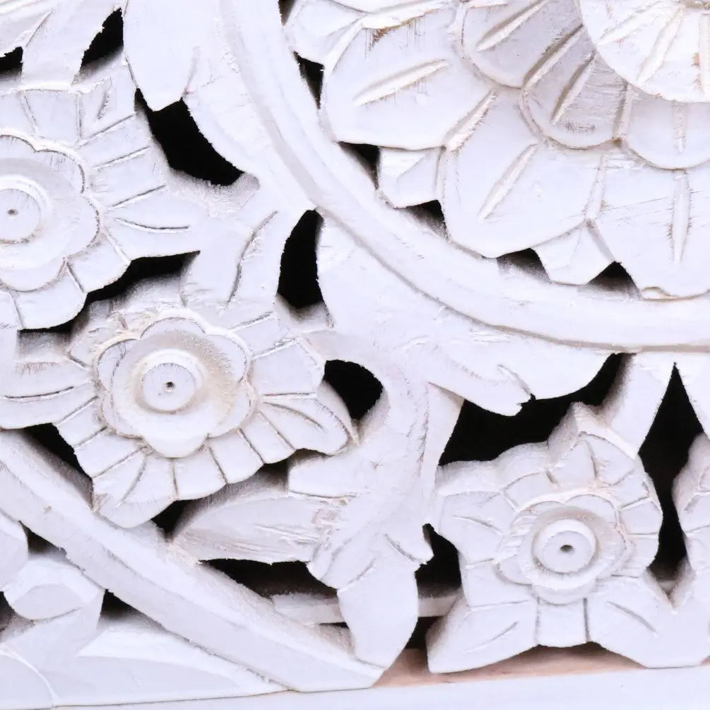 Sohani Wooden Carved Bedside Table Cabinet Distressed White