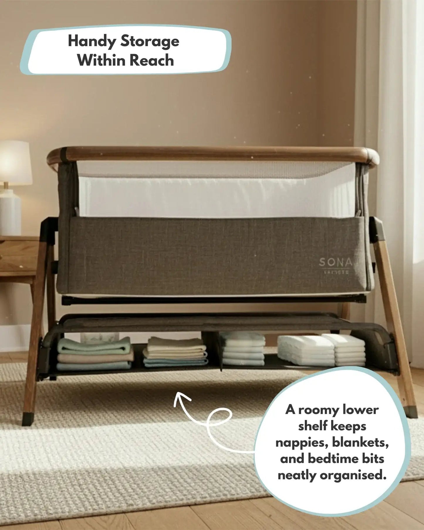 Sona Bedside & Co-Sleeping Crib - Grey