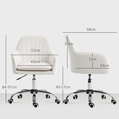 HOMCOM Velvet-Feel Office Chair with Adjustable Height and Wheels - Cream White