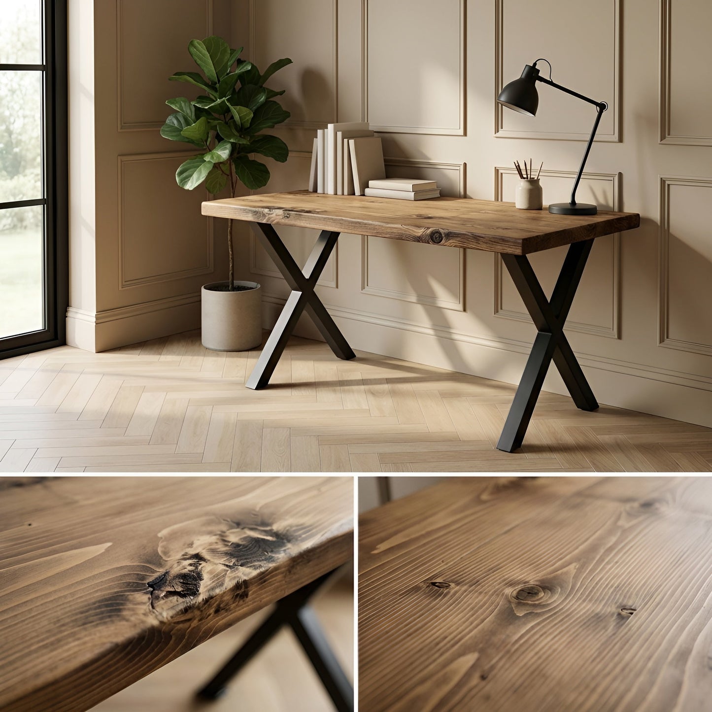 Study Desk / Table With X Cross Metal Legs