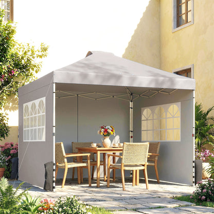 Outsunny Pop Up Gazebo Waterproof Height Adjustable Canopy with 3 Sidewalls Wheeled Bag for Parties 3 x 3 m Grey