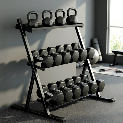 SPORTNOW 3-Tier Adjustable Dumbbell Rack, Heavy-Duty Weight Rack for Dumbbells, Kettlebells and Multiple Balls, Space-Saving Weight Storage Stand for Home Gym, 200 KG Capacity