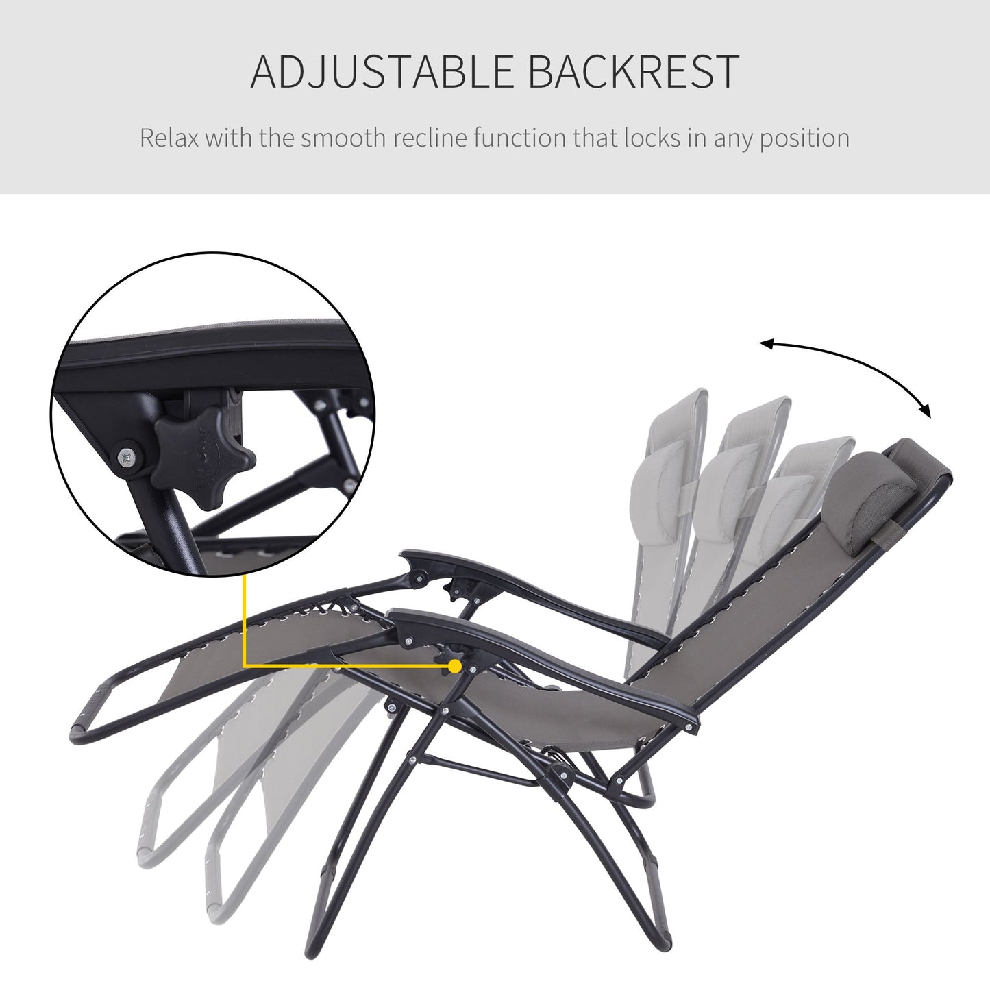 Outsunny Zero Gravity Chair Set of 2, Metal Frame Texteline Armchair Outdoor Folding and Reclining Sun Lounger with Head Pillow for Patio Decking Gardens Camping, Grey