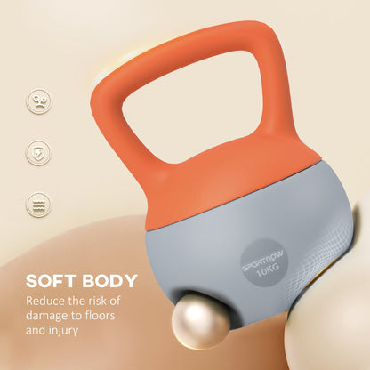 SPORTNOW Soft Kettlebell, 10kg Kettle Bell with Non-Slip Handle for Home Gym Weight Lifting and Strength Training, Orange and Grey