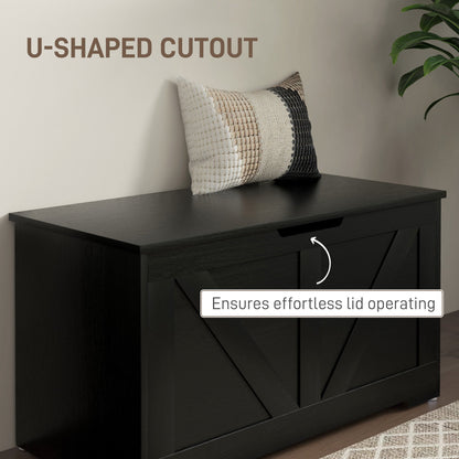 HOMCOM 100L Home Storage Box, with Safety Hinges - Black Wood-Effect