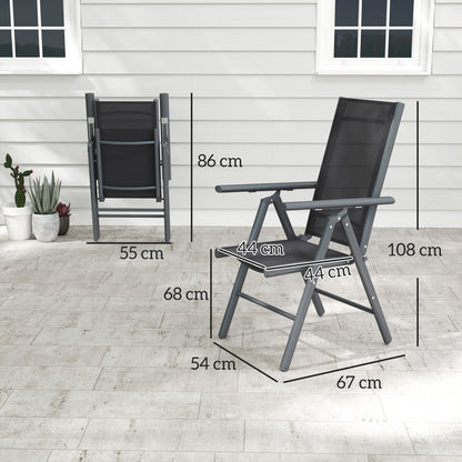 Outsunny Set of 2 Folding Chair, Aluminium Frame Outdoor Camping Chairs with Breathable Mesh Back and Seat, Garden Chair Set with Armrests for Balcony, Dark Grey