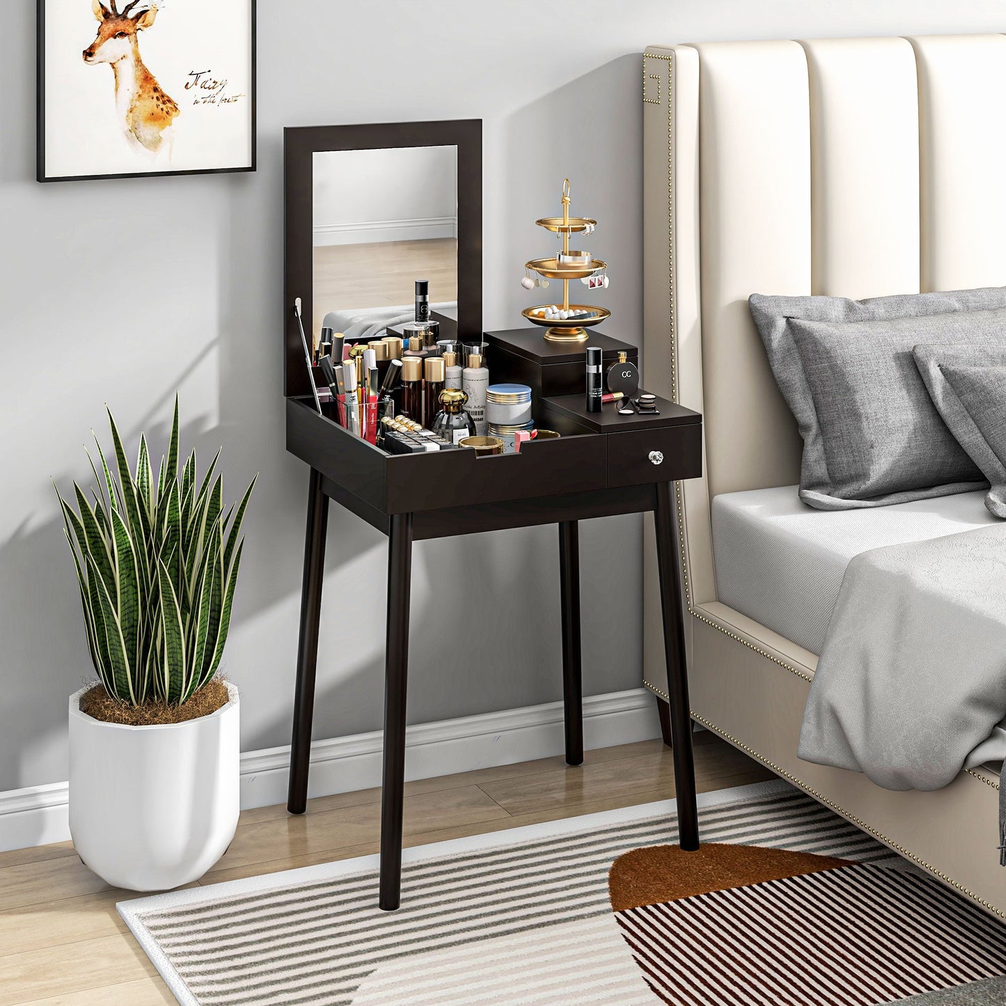 HOMCOM Dressing Table with Flip-up Mirror, Makeup Desk with 2 Drawers, Vanity Table Writing Desk for Bedroom Living Room, Black