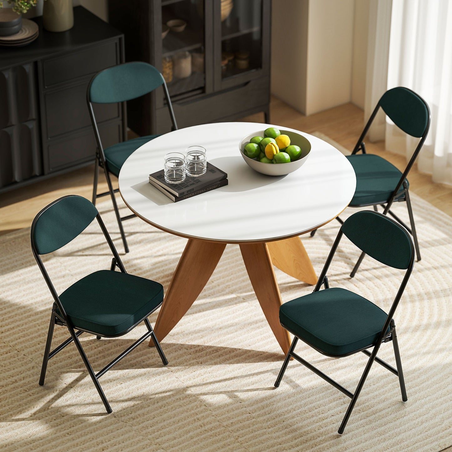 HOMCOM Set of Four Folding Corduroy Seat Chairs - Blue