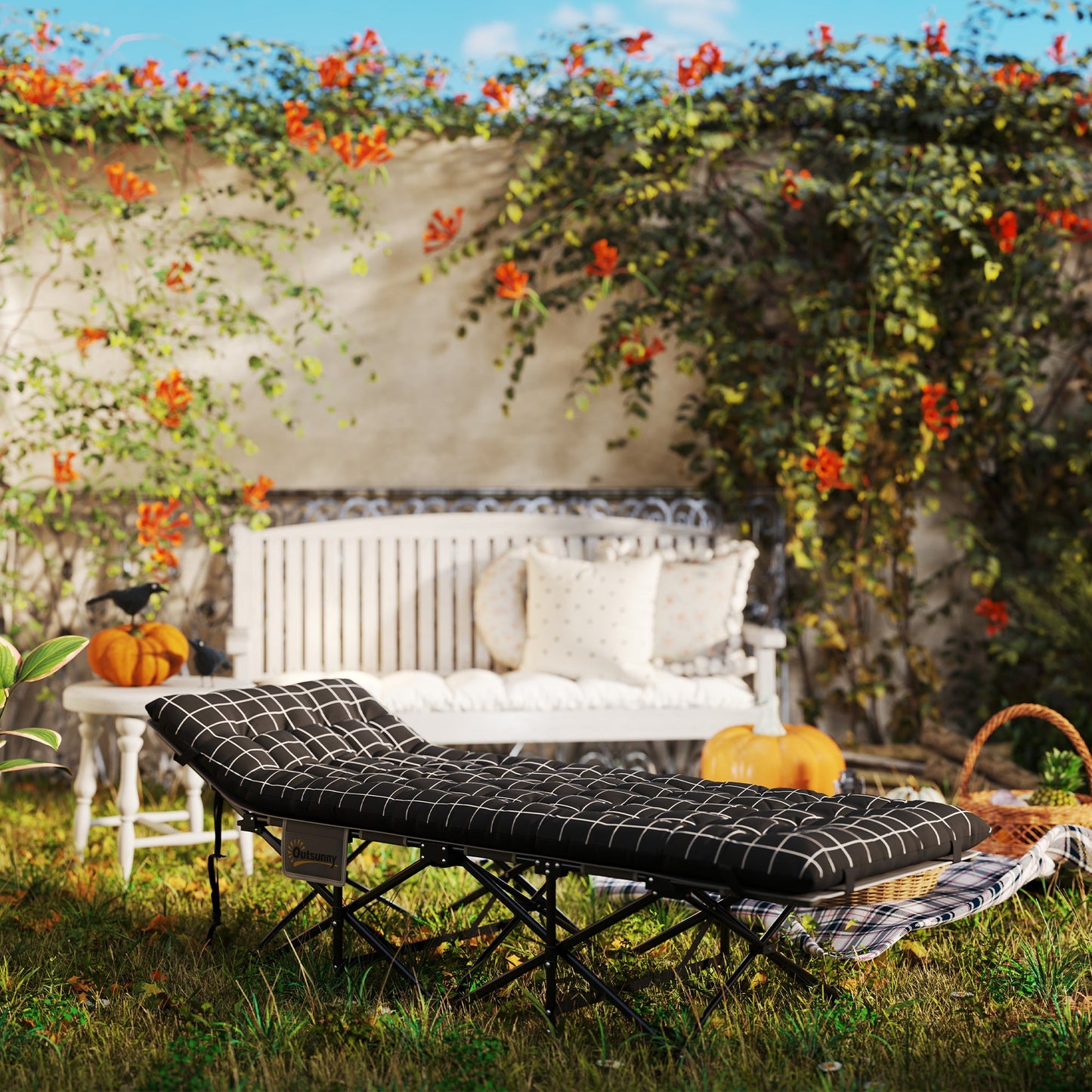 Outsunny 67cm Wide Folding Bed, Camping Cot for Adults with Mattress, Storage Pocket, Carry Bag, Max Load 150kg, Black
