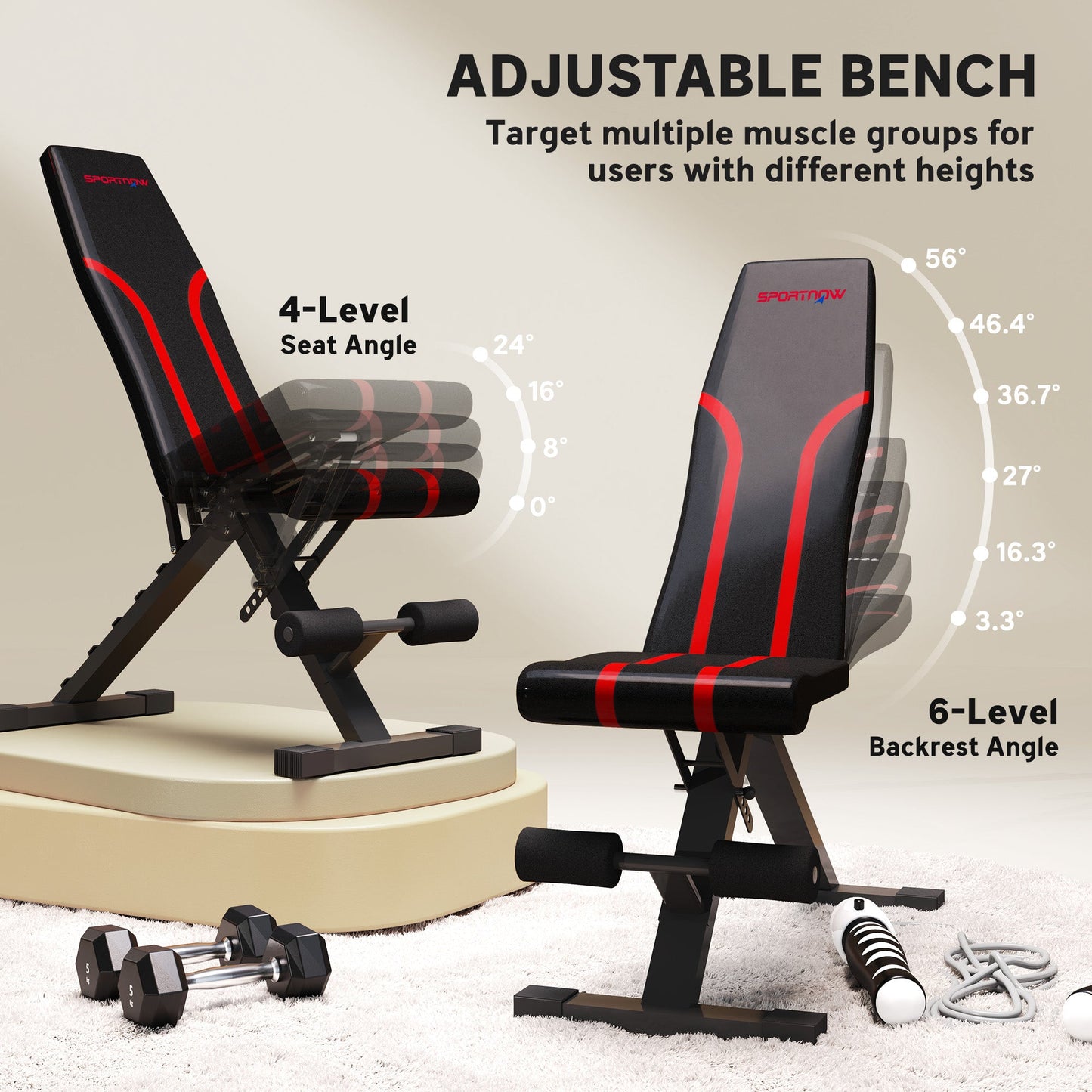 SPORTNOW Foldable Weight Bench, Adjustable Incline Flat Bench Press with 6-Level Backrest, 4-Level Seat, Leg Extension for Home Gym Workout Full Body Strength Training