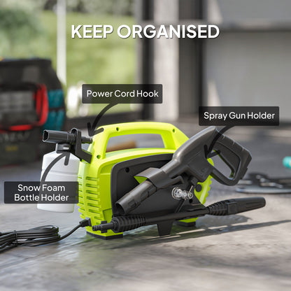 Outsunny 1600W High Pressure Washer, 130 Bar Pressure, 390 L/h Flow, Portable Power Washer Jet Wash Cleaner with Adjustable Nozzle, 6M Hose, Handle for Home Patio Car Driveway, Green
