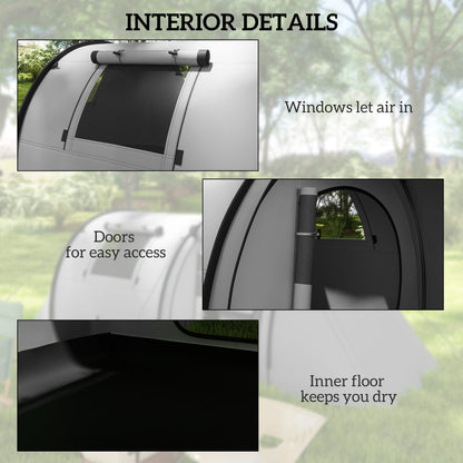 Outsunny Four Man Duo Room Tunnel Tent, with Accessories - Grey