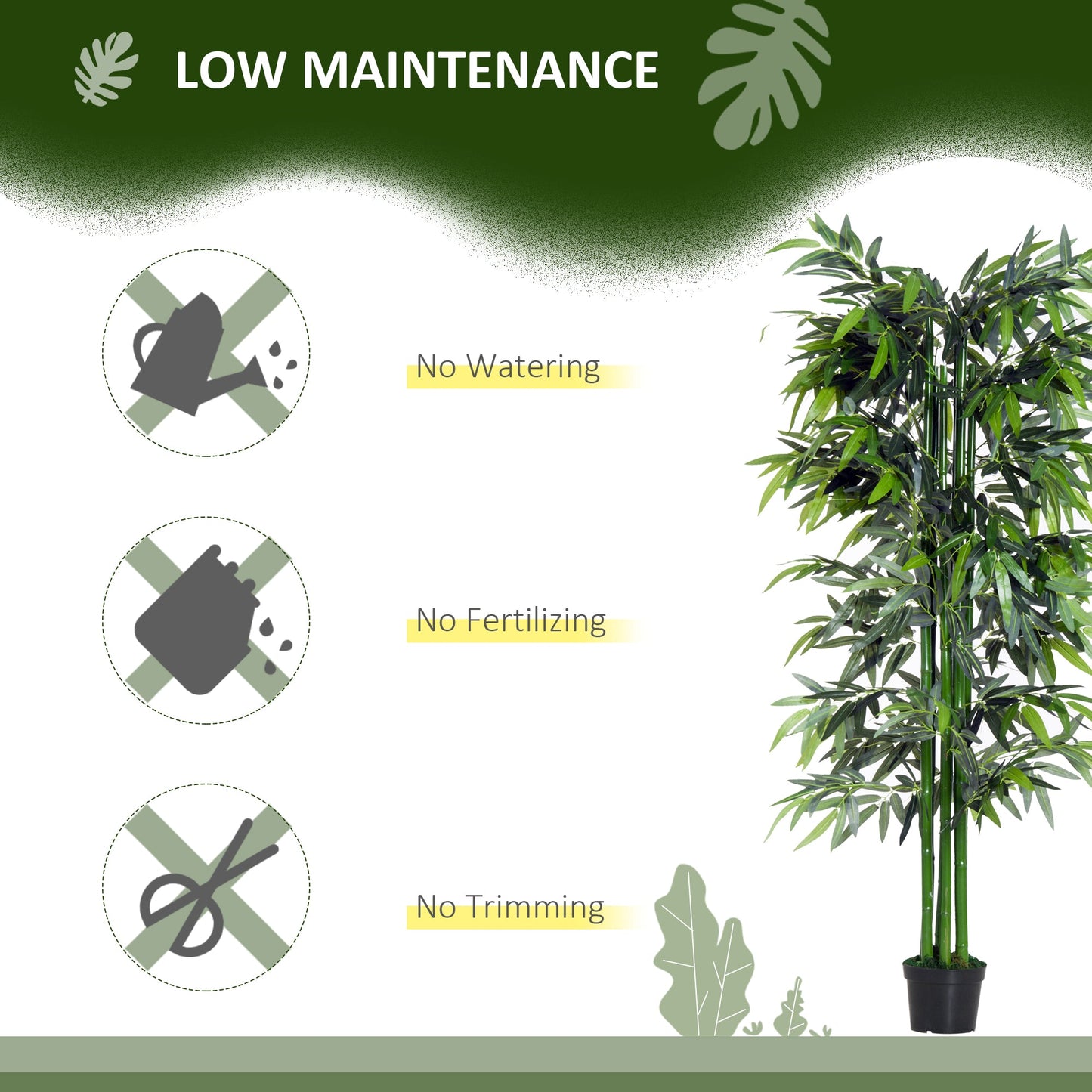 Outsunny 6ft Artificial Bamboo Tree Plant Greenery in A Pot for Home Office Planter 1.8M