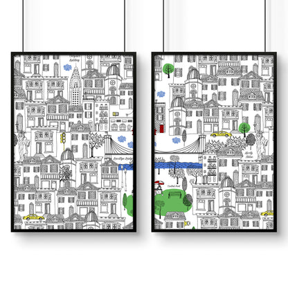 NY City Wall Art | Set of 2 travel posters