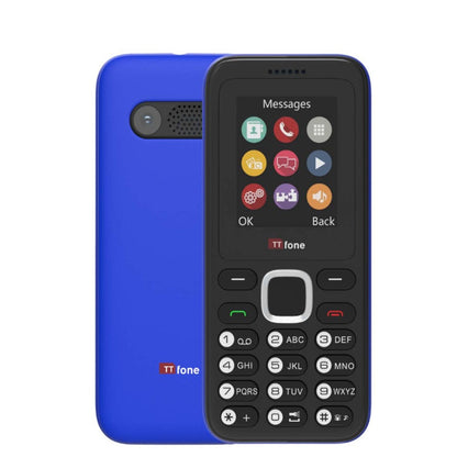 TTfone TT150 Unlocked Basic Mobile Phone UK Sim Free, Long Battery Life, Dual Sim with camera and games, easy to use, durable and light weight pay as you go - Blue with Mains Charger