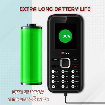 TTfone TT150 Unlocked Basic Mobile Phone UK Sim Free, Long Battery Life, Dual Sim with camera and games, easy to use, durable and light weight pay as you go - Black with Mains Charger and Vodafone Sim Card