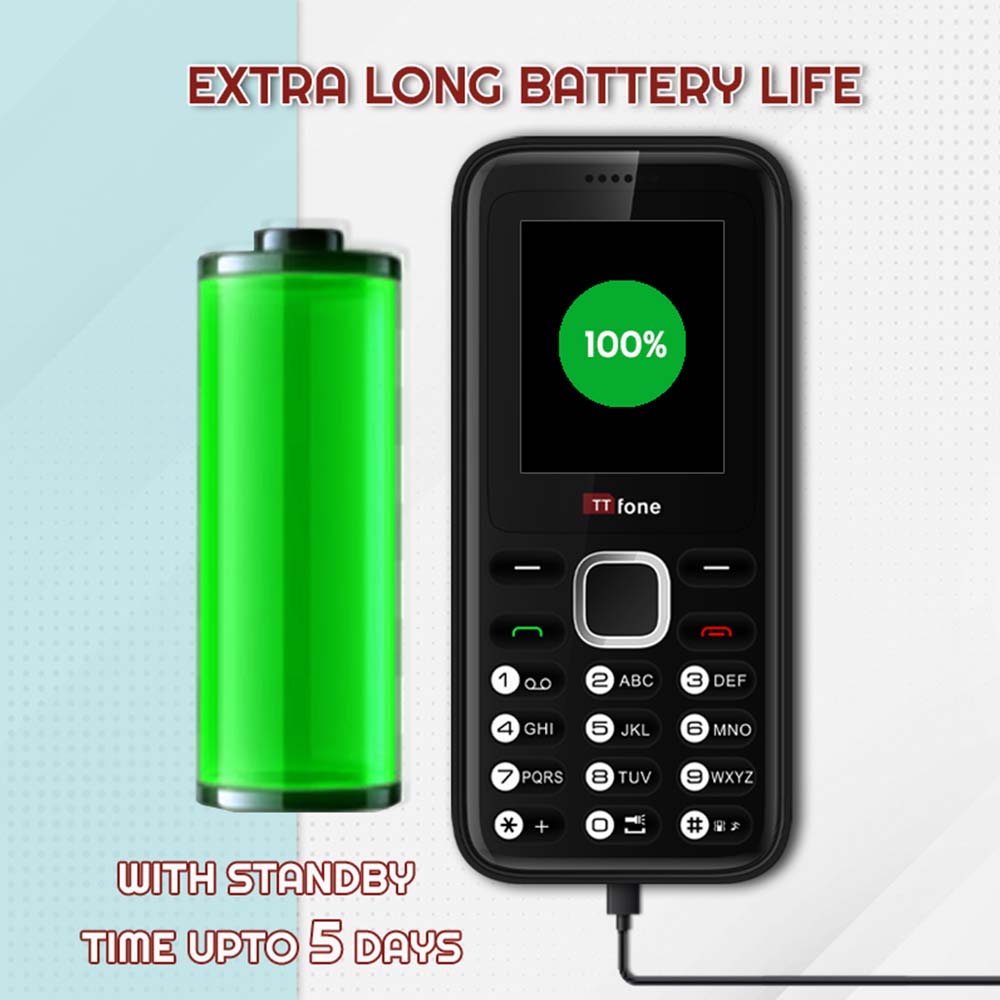TTfone TT150 Unlocked Basic Mobile Phone UK Sim Free, Long Battery Life, Dual Sim with camera and games, easy to use, durable and light weight pay as you go - Red with Mains Charger