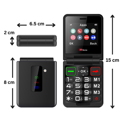 TTfone TT660 Flip Mobile Phone for Seniors - Folding Design, Big Buttons, Emergency Assistance, Long Battery Life with Mains Charger and GiffGaff Sim Card