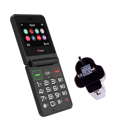 TTfone TT660 Flip Mobile Phone for Seniors - Folding Design, Big Buttons, Emergency Assistance, Long Battery Life with Mains Charger and GiffGaff Sim Card