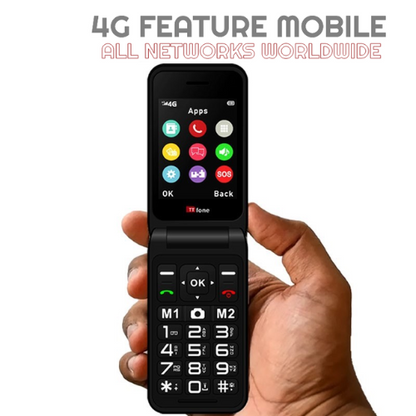 TTfone TT760 4G USB-C Mobile Phone for the Elderly, Simple and easy to use flip folding cell cheap and easy to use - Red with Dock Charger and GiffGaff Sim Card